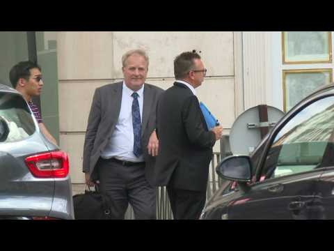 French union representatives arrive at France's Elysee Palace to meet with French President