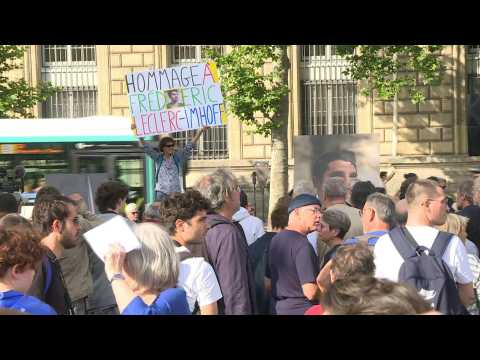 Tribute rally held for Frédéric Leclerc-Imhoff in Paris' Place de la République