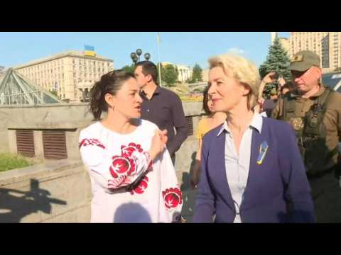 EC chief von der Leyen walks through central Kyiv