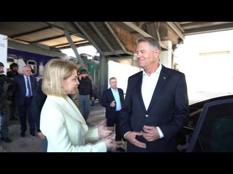 Romanian president Klaus Iohannis arrives in Kyiv