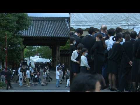 Japan: Scenes outside temple where Abe's wake is taking place