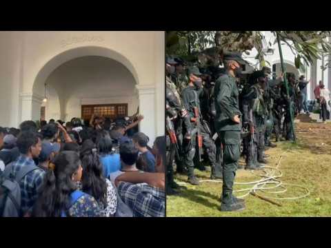Protesters gather at Sri Lankan prime minister's office