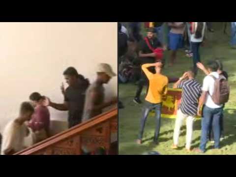 Protesters inside Sri Lankan prime minister's office