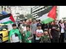 Hundreds of protesters gather in downtown Nablus in support with Gaza
