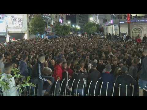 Protest in Ramallah after Israeli strike on Gaza hospital kills hundreds