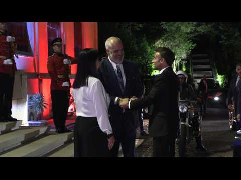 Emmanuel Macron welcomed by the Albanian Prime Minister at the Brigade Palace