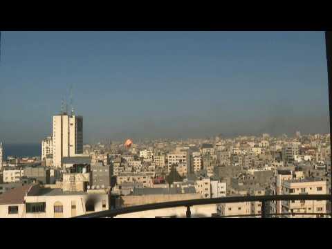Building is hit by an Israeli airstrike in Gaza City