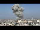 Images of smoke rising after air strike hits Rafah in southern part of Gaza Strip