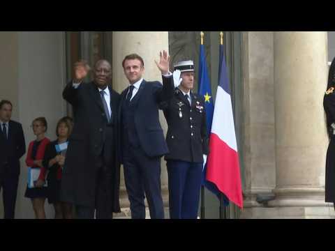 French President Macron meets with Ivorian counterpart Ouattara at Elysee Palace
