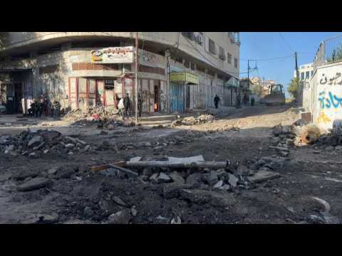 Destroyed streets following overnight Israeli raids in the West Bank city of Tulkarem