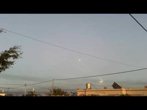 Rocket barrage fired at Jerusalem seen over Gaza City