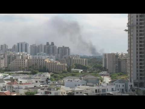 Smoke billows over Gaza seen from Ashkelon after Israeli airstrikes