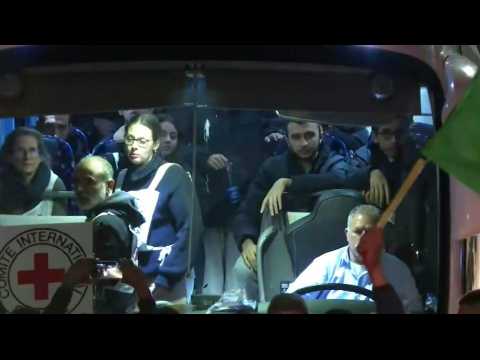 Red Cross bus carrying released prisoners arrives in occupied West Bank