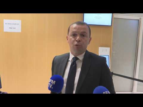 French Labour Minister Olivier Dussopt arrives at his trial for alleged favouritism