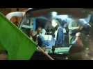 Crowd celebrates around bus with freed Palestinian prisoners on board