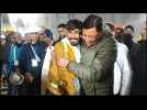Indian official greets workers after rescue from tunnel