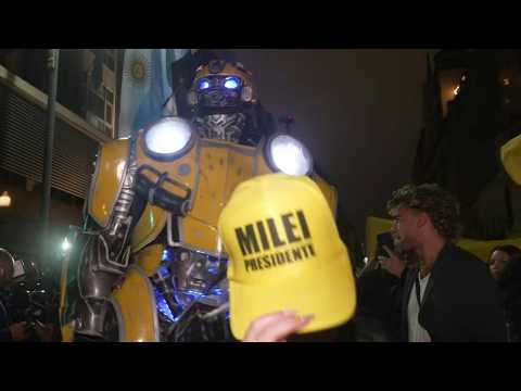 Supporters of Argentina's Milei dance as they await election results