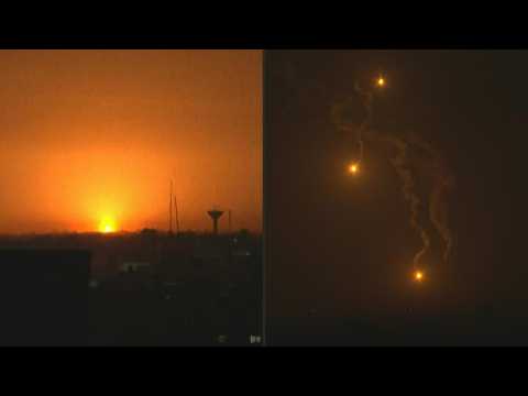 Air strikes and flares over northern Rafah at night