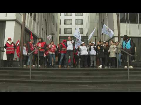 Fearing bankruptcy, employees of French food giant Casino rally for protest