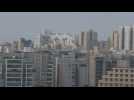 Skyline of Israel's coastal city of Ashkelon as day breaks