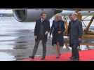 Emmanuel and Brigitte Macron arrive in Hamburg