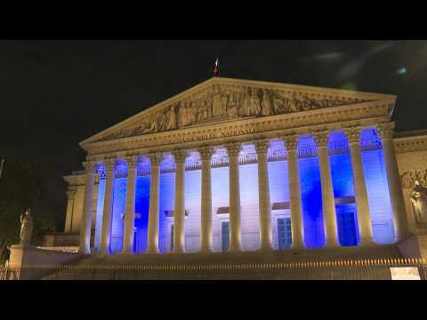 French National Assembly in the colors of the Israeli flag