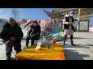 Chinese earthquake survivors set up temporary shelter
