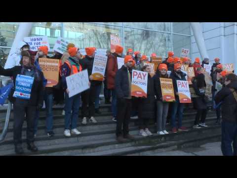 Doctors form picket line outside a London Hospital as strike action begins