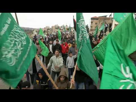 Rally in Saleh al-Aruri's hometown after he was killed in Lebanon by suspected Israeli strike