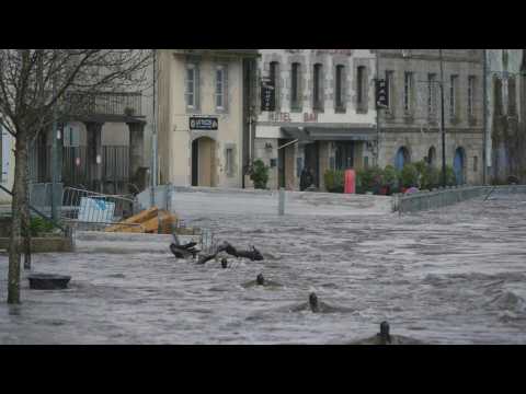 Laita River flooded in Quimperle, northwestern France