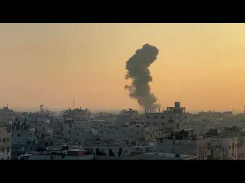 Smoke billows following an Israeli air strike on southern Rafah in Gaza