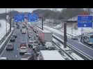 snow, icy conditions cause idling traffic on highways near Paris