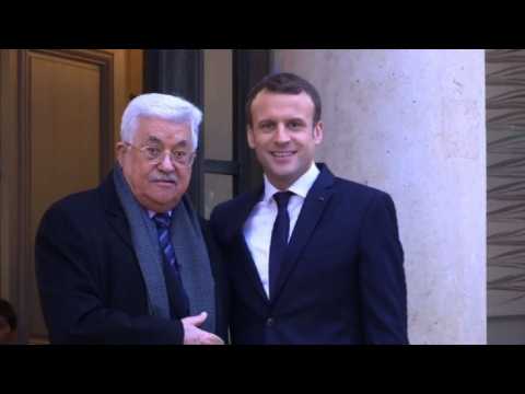 Emmanuel Macron meets with Mahmud Abbas at the Elysée