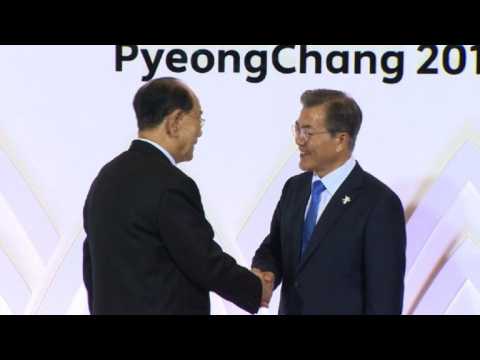North and South Korea heads of state meet, shake hands