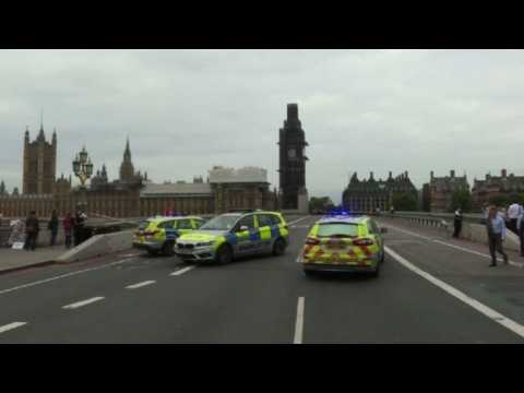 Police respond to car crash into barriers at British Parliament
