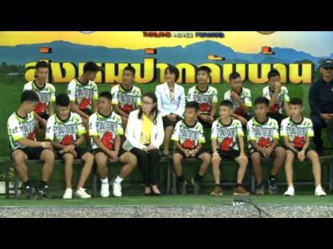 Thai boys rescued from cave hold first press conference