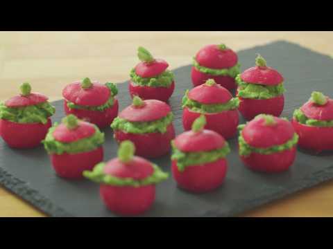 Xanthe Clay’s radish canapés filled with pea guacamole
