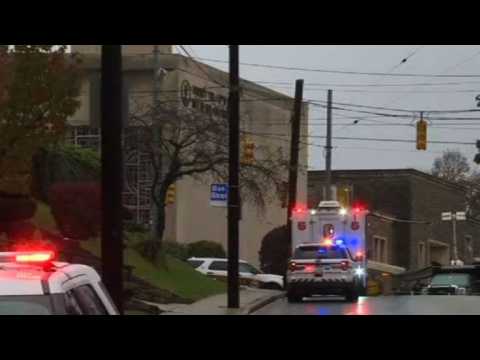 Scene outside synangogue where 11 people were killed