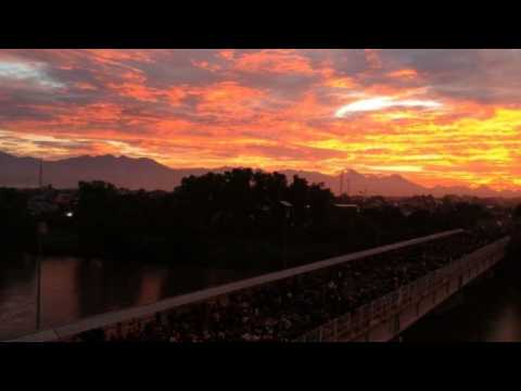 Drone images show sunrise over migrants blocked at Mexico border