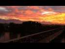 Drone images show sunrise over migrants blocked at Mexico border