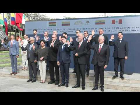 Family photo of Andean ministers ahead of urgent meeting on Ecuador