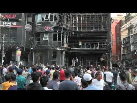 Bangladesh: People gather outside site of deadly fire