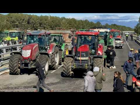 Protesting Spanish farmers block roads near French border