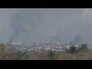 Plumes of smoke rise over southern Gaza, seen from Israel