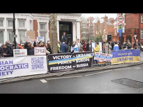Anti-Putin protesters outside Russian Embassy in London