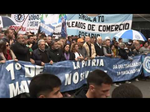 Argentine union members march in Buenos Aires on International Workers' Day