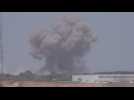 Smoke billows following strikes on central Gaza, seen from Israel