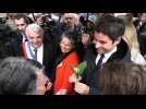 French PM enjoys a walkabout on his arrival in Beaugency, Loiret