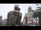 Taiwan quake: Relief work continues by leaning building