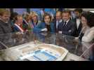 President Macron visits Olympic Aquatics Centre in Paris suburb of Saint-Denis